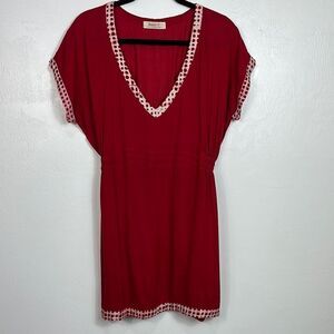 Red V-Neck Tunic with Polka Dot Trim